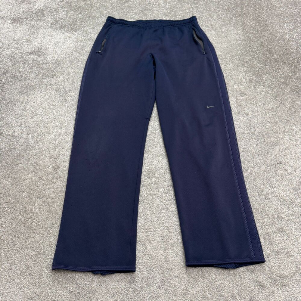 Nike FIT Track Pants Mens Medium Navy Blue Straight Leg Ankle Zip Pockets Active